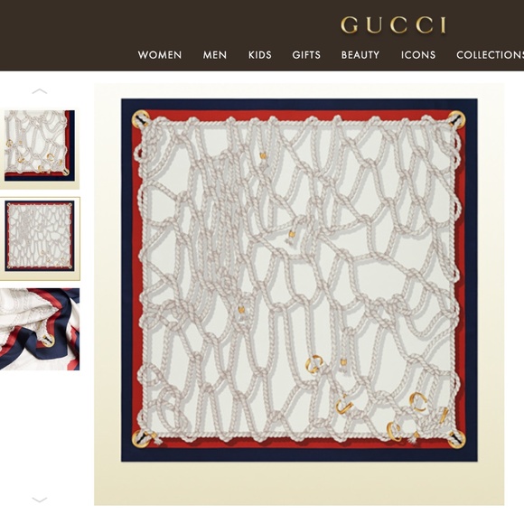 New Gucci Scarf GG Logo Ropes Print Nautical Style Silk Wrap - Picture 10 of 16